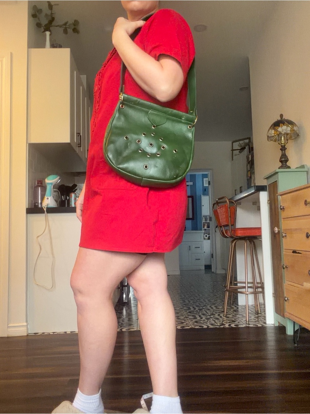 FREE with purchase! Vintage Green Leather Crossbody Bag with Eyelet Detail - Picture 12 of 14